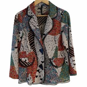 IC Connie K Blazer Lightweight Jacket Art to Weave Knit Printed Lagenlook Small